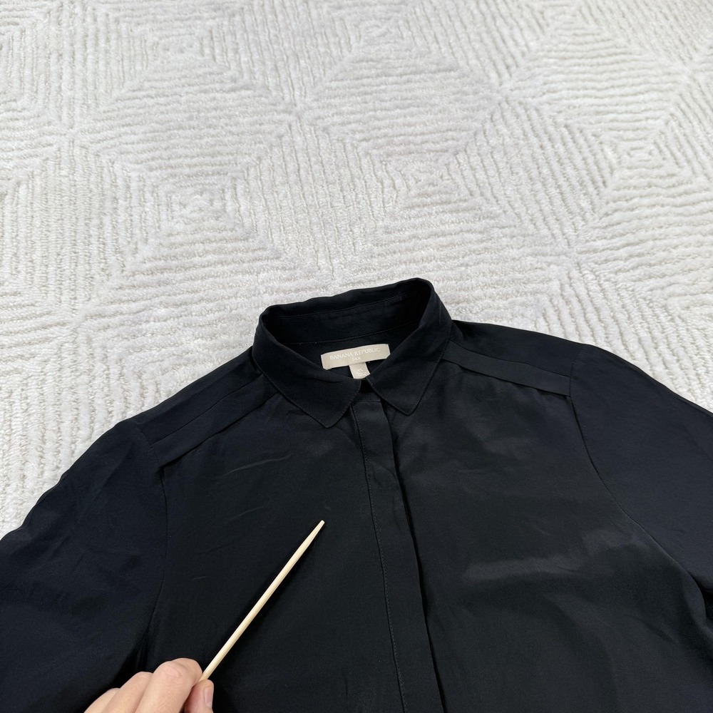 Banana Republic Silk Tunic Blouse Womens XS Black Office Career Work Top Capsule - Picture 9 of 13